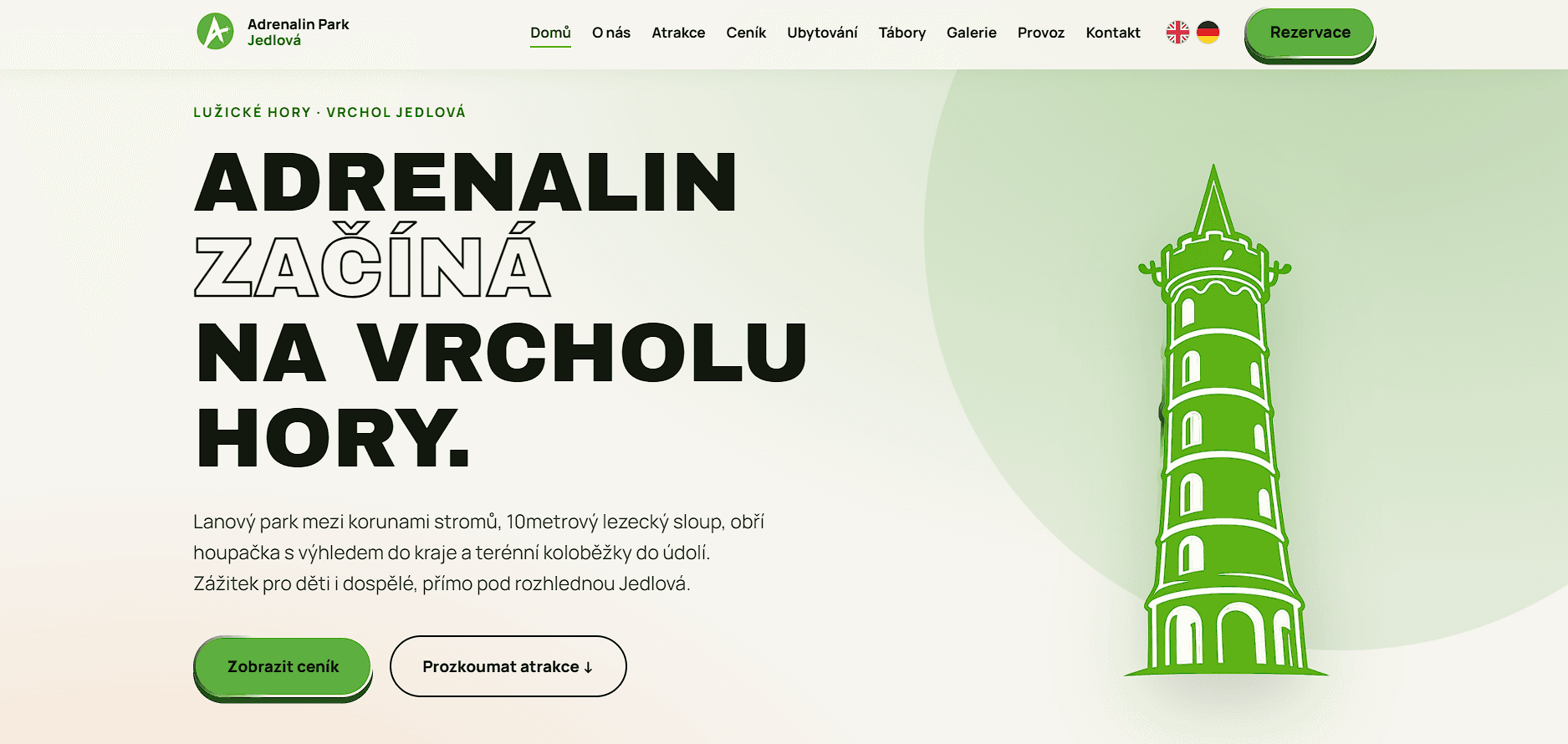 Náhled webu: Adrenalin park Jedlová